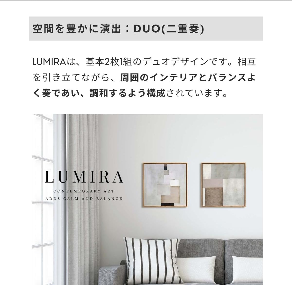 LUMIRA アートパネル 2枚セット 32cm×32cm 北欧 インテリア 絵画 グレー ブラック シンプル 上品なデザイン 壁掛け リビング 玄関 寝室 おしゃれでバランスの取れた組み合わせ ホテルライクインテリア 額付き アートフレーム ルミラ (lu-ef) サムネイル