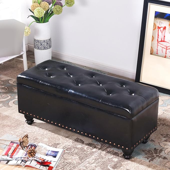 THLD スツール 収納 60*40*43cm オットマン チェア チェアー 椅子 イス いす 収納付き 蓋 収納ボックス 正方形 ブラック ボックス収納 収納スツール フタ付き ボックス椅子 おしゃれ ボックス シンプル 座れる 玄関 ファブリック 合皮 収納箱 収納チェア サムネイル