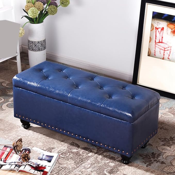 THLD ベンチ ソファ ダークブルー 収納付 60*40*43cm スツール ボックス ベンチソファ ベンチソファー オットマン ソファー 収納 椅子 イス いす 蓋つき 収納ボックス トランクベンチ ボックススツール トランク 収納スツール リビング収納 おしゃれ サムネイル