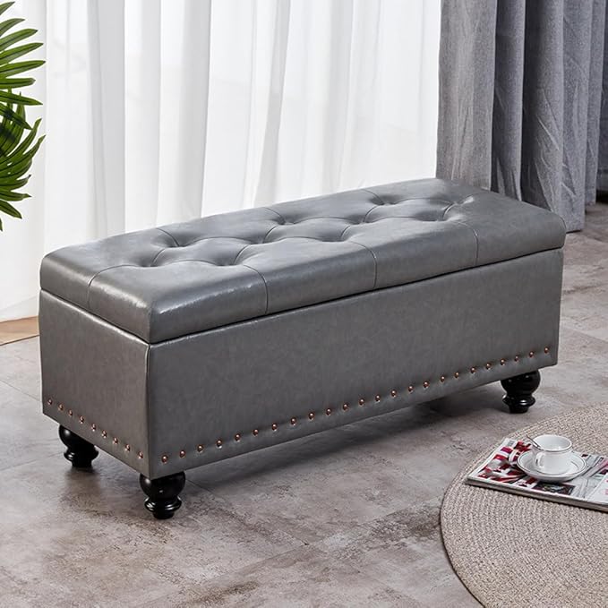 THLD 収納 スツール グレー1 ボックス スツール 収納スツール ベンチソファー 椅子 イス オットマン ベンチ ボックス 60*40*43cm 1人掛け ソファー チェア オットマン 椅子 ローソファー ローソファ ソファ フロアソファ ボックススツール ドレッサー 足置き サムネイル